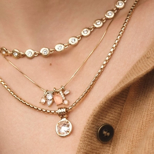 Three-layer 14k gold plated necklace set with opal crystal and zircon pendants