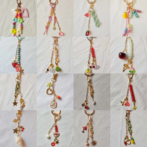 Fashion DIY Gold Plated Copper Bag Charm Keychain With Resin Fruit Heart Beads Shell Pendant For Women Purse Decoration
