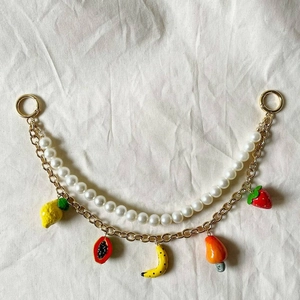 Porte-clés double couche plaqué or 14K avec perles et pendentifs de fruits colorés