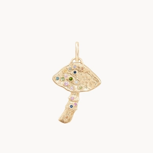 Detalle del colgante de hongo con chapado en oro de 14K y circonitas de colores