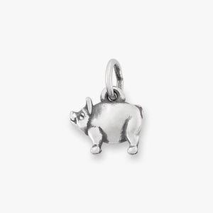 Macro shot of pig shaped 18K gold pendant charm with vintage finish and metal textures