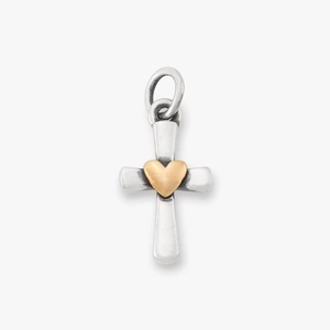 Vintage style stainless steel cross pendant with 18K gold heart center detail