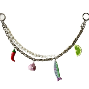 Porte-clés DIY plaqué 14K avec chaîne de perles et pendentifs légumes pour sacs