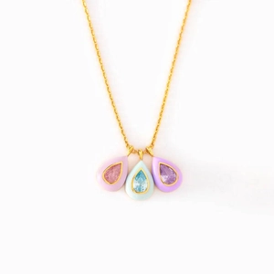 Collier à trois pendentifs pierre de naissance en acier inoxydable doré à l'or 18K