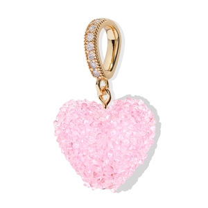 Colgante de corazón de cristal rosa con cierre dorado y detalles en pavé