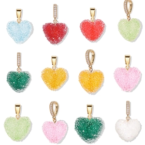 Ciondolo a Cuore in Acciaio Inossidabile per Creazione Gioielli Fai-da-te Colorato Strass Intarsiato Catena per Clavicola Macaron Collana Donna Accessori Moda