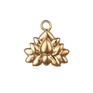 Detailed macro view of 18K gold plated stainless steel lotus flower pendant with ring