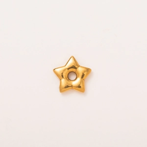 Vista macro del colgante de estrella en acero inoxidable chapado en oro 18K con agujero