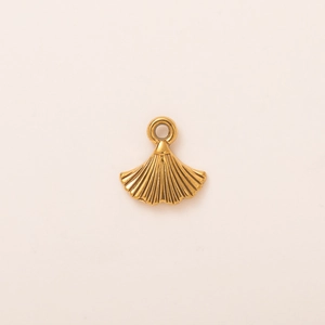 Detailed macro view of gold-plated ginkgo leaf pendant with fine vein textures