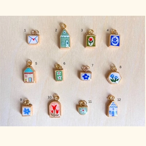 Hand-painted floral 18K gold plated stainless steel house pendants for DIY jewelry