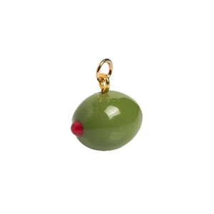 Realistic olive pendant in green enamel with gold metal loop for DIY jewelry making