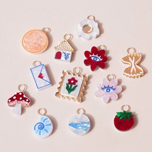 Creative 18K gold plated DIY pendants featuring colorful fruit and plant resin designs