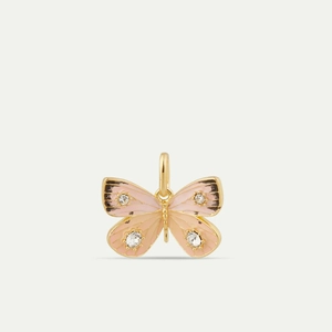 Detail of butterfly pendant with pink enamel gradient and 18K gold plated finish