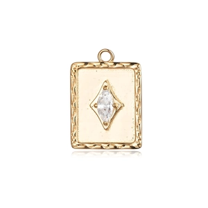 Detail of 18K gold plated rectangular pendant with marquise white zircon inlay