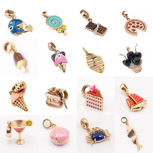 Collier Pendentif Océan Nourriture en Émail Acier Inoxydable Plaqué Or 18K Pizza Glace Coquillage Poisson Femme