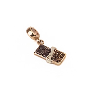 Pendentif chocolat en acier inoxydable plaqué or 18K avec émail brun et cristaux brillants