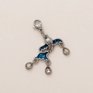 Silver star pendant with deep blue enamel and three clear crystal teardrops