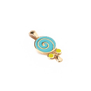 Pendentif sucette en acier inoxydable doré 18K avec spirale en émail bleu fini poli