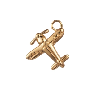 Detailed view of an 18K gold-plated vintage airplane pendant for DIY jewelry making