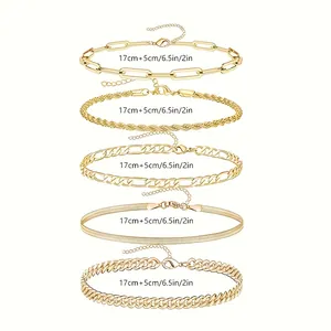18K vergoldetes Edelstahl Armband Set mit Größentabelle und verstellbarer 5cm Kette