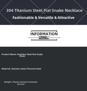 Detail showcasing high-quality 304 stainless steel texture of the flat snake chain necklace