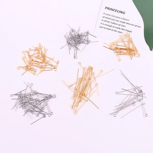 Mix of gold and silver stainless steel eye pins for DIY jewelry making and bead crafts