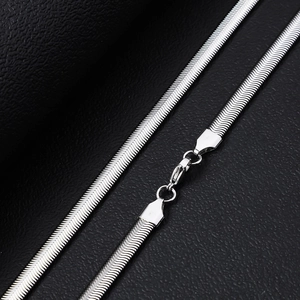 Sleek stainless steel silver herringbone snake chain necklace with lobster clasp closure