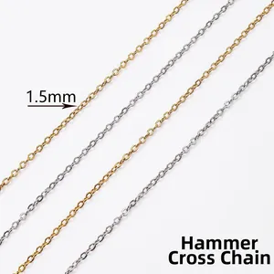 Detail showing 1.5mm hammered cross chain in gold and silver stainless steel links