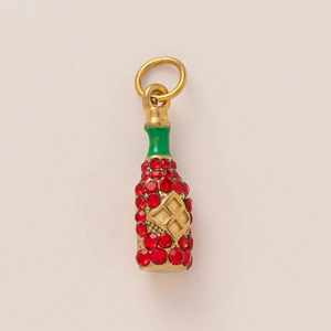 Pendentif bouteille de vin plaqué or 18K avec strass rouges et col en émail vert