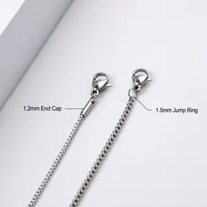 Titanium stalen boxketting kettingen met 1,2 mm eindkap en 1,5 mm buigring details