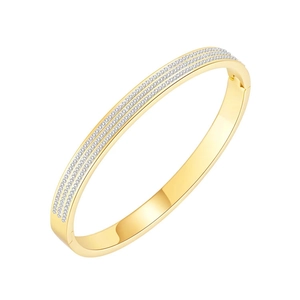 Luxurious gold-plated titanium steel bracelet featuring three rows of pave-set crystals