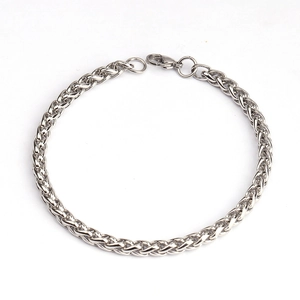 Bracelet chaîne en acier inoxydable argenté poli pour hommes avec fermoir mousqueton
