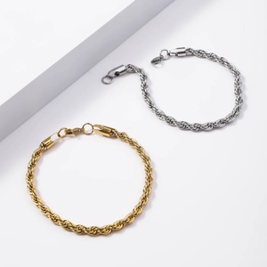 Classic stainless steel twist rope chain bracelets in gold and silver finish for unisex