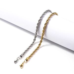 Unisex 18K gold plated and silver stainless steel rope chain bracelet with lobster clasp