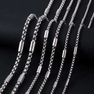 Stainless Steel Box Chain Necklace And Bracelet With Textured Cylindrical Beads Hip Hop Punk Jewelry For Men Women