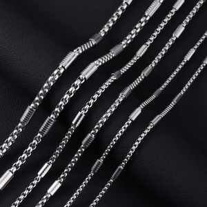 Mens stainless steel hip hop box chain necklace featuring textured barrel link details