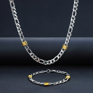 Collar Y Pulsera De Acero Inoxidable Con Cadena Figaro Para Hombre Mujer Plata Oro Bicolor Joyería De Moda Punk Minimalista