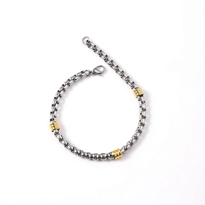 Men's 5mm stainless steel pearl chain bracelet with gold beads and lobster clasp
