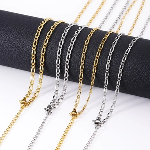 Minimalist Stainless Steel Figaro Chain Necklace For Women 18K Gold Plated Flattened Link Choker Elegant DIY Jewelry Gift