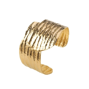 Exaggerated 18K gold plated stainless steel open bangle with hammered texture surface