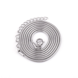 Polished stainless steel snake chain necklace with lobster clasp and adjustable tail chain
