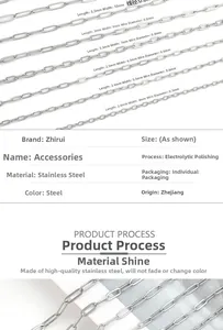 Detailed specs of stainless steel flat cross chain showing various link sizes and wire gauges