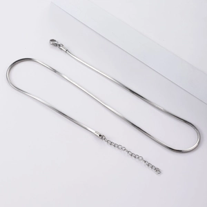 Detail van zilveren achthoekige slangenketting met karabijnsluiting en verlengstuk