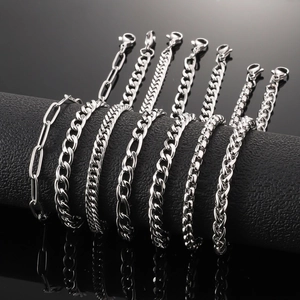 Polished stainless steel Cuban and Figaro chain bracelets for men and women with lobster clasp