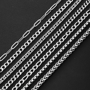 Polished stainless steel Cuban and Figaro link bracelets for men and women on black leather