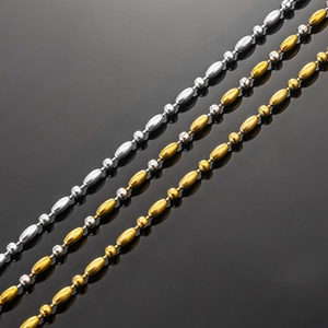 Detailansicht der polierten Edelstahl-Perlenketten in Gold, Silber und zweifarbigem Design