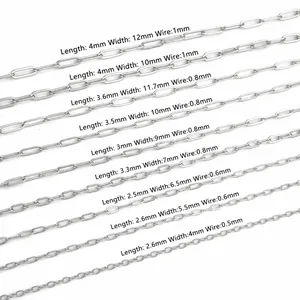 Size chart for titanium steel flat cross link chains showing multiple widths and lengths