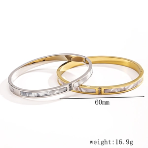 18K gold and silver plated stainless steel shell bracelets with crystals, 60mm diameter