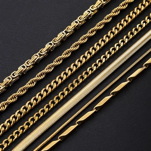Selection of 18K gold plated stainless steel Cuban, snake, and twist chain bracelets