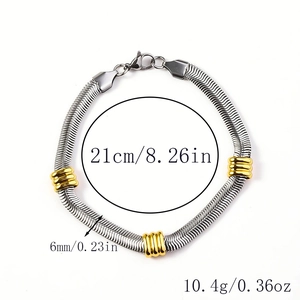 Technical view showing 21cm length and 6mm width of the two-tone snake chain bracelet